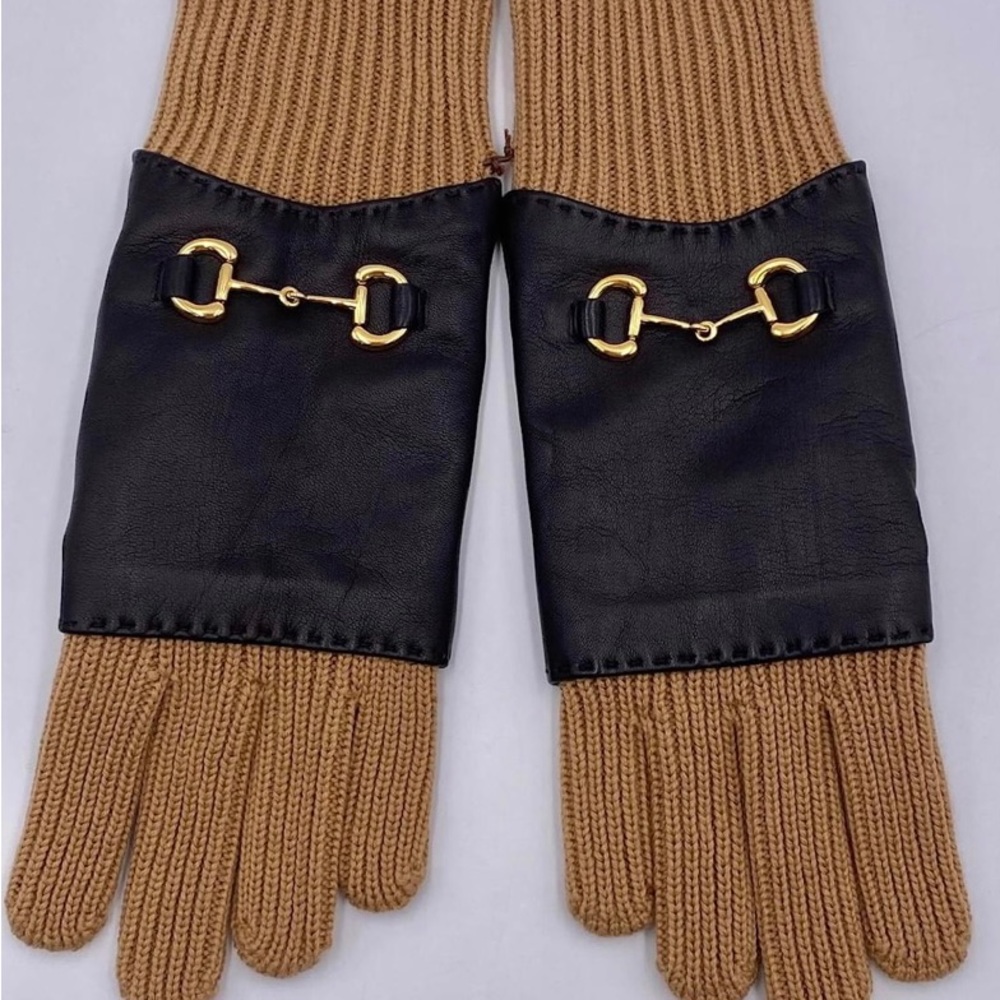 Gucci leather/wool gloves Brown/Tan medium